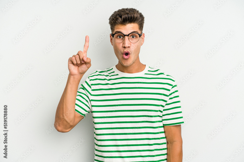 Young caucasian man isolated on white background having an idea, inspiration concept. Young caucasian man isolated on white background having an idea, inspiration concept.