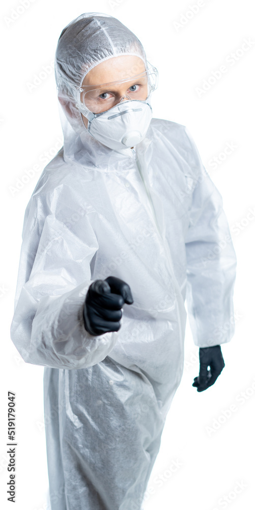 laboratory assistant, doctor, specialist points a finger at us. responsible for the spread of the virus on each of us. stay at home. stop the epidemic. recovery. isolated