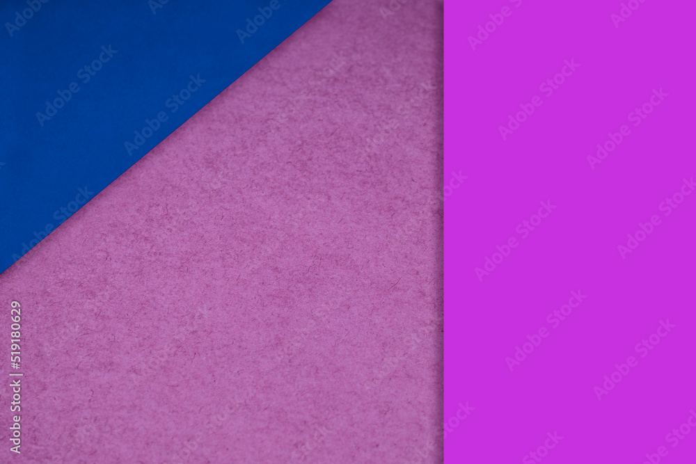 Textured and plain neon purple pink blue sheet papers forming two triangles and vertical blank rectangle for creative cover designing Textured and plain neon purple pink blue sheet papers forming two triangles and vertical blank rectangle for creative cover designing
