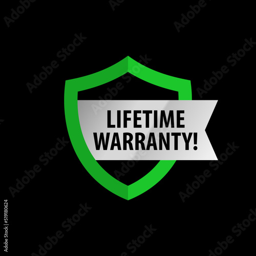 lifetime warranty shield icon, logo and badge for business product