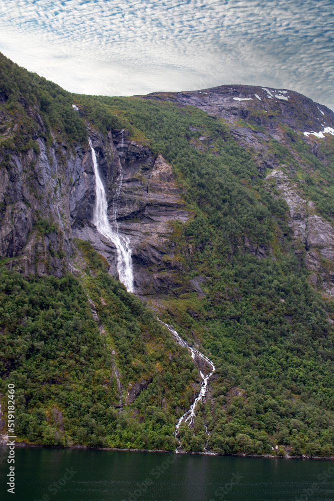 Landscape at the Geiranger fjords near Geiranger town from harbor Møre og Romsdal at Geirangerfjorden in Norway (Norwegen, Norge or Noreg)