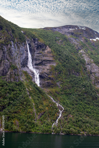 Obraz na płótnie Landscape at the Geiranger fjords near Geiranger town from harbor Møre og Romsdal at Geirangerfjorden in Norway (Norwegen, Norge or Noreg) w salonie