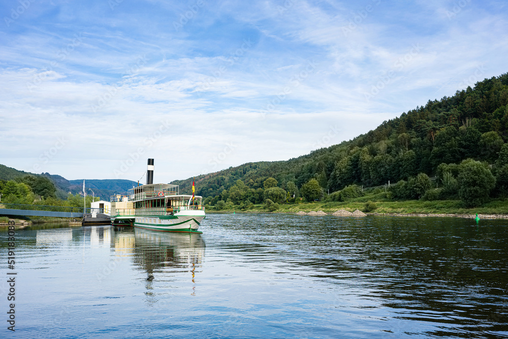 A steamboat on the banks of the Elbe in Saxon Switzerland.
