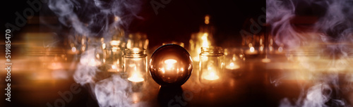 Fotografering Abstract background with smoke ball and candles