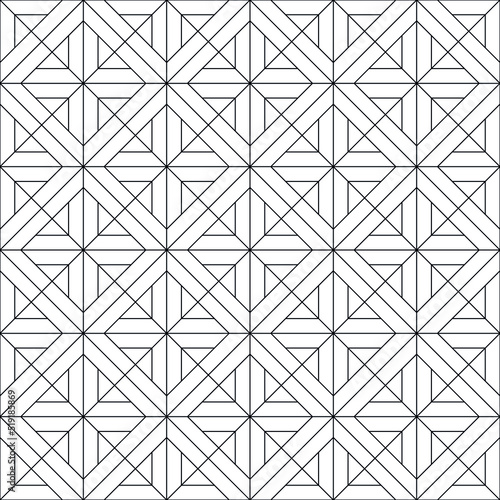 Seamless pattern in style Kumiko zaiku in black lines.