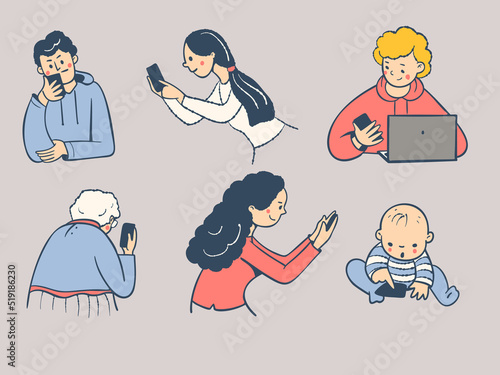 People from a baby to an old lady with phones.