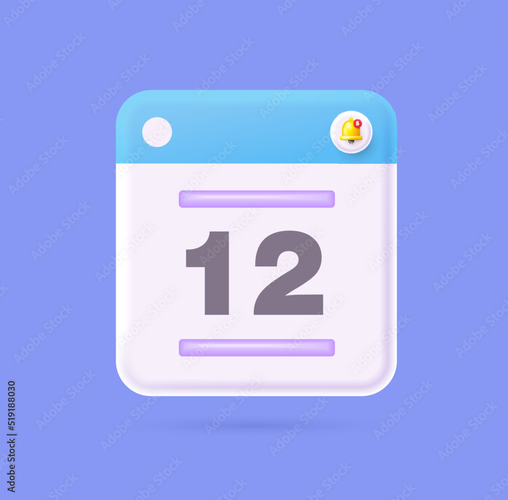 Calendar date 3d icon. Event schedule date. Meeting appointment time. 3d calendar and Time planner. 12th day day reminder. Vector illustration Calendar date 3d icon. Event schedule date. Meeting appointment time. 3d calendar and Time planner. 12th day day reminder. Vector illustration