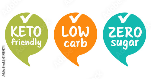 Keto friendly, Zero sugar, Low carb - badges set