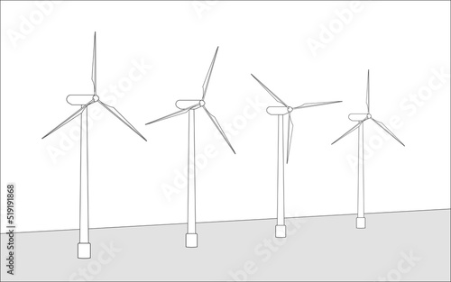 Set of vector images of wind turbines.