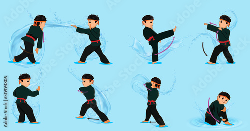 Young boy in a pose of pencak silat with black clothes