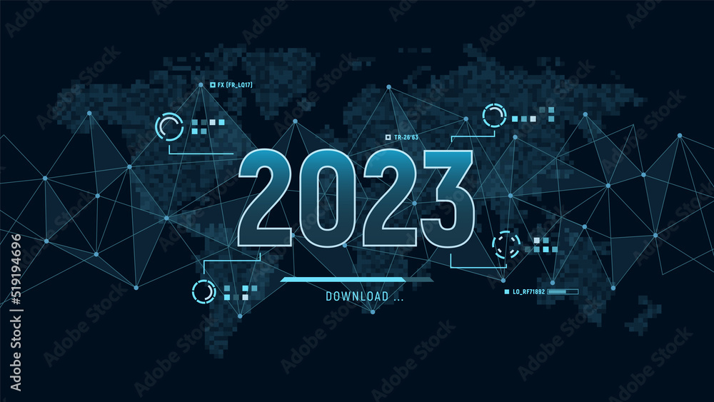Vecteur Stock Futuristic layout for 2023 year on background with