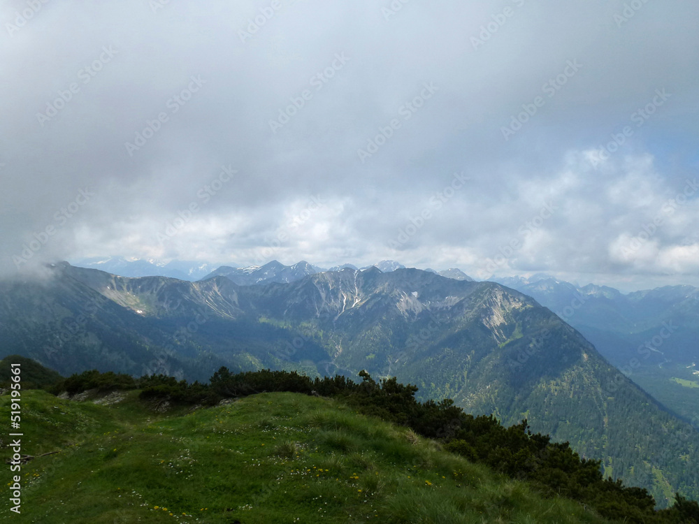 Mountain hiking tour to Notkarspitze mountain, Ammergau Alps, Germany