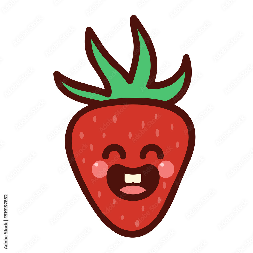 Kawaii strawberry in cartoon style. Cute fruit character with smiling face. Vector illustration isolated on white background. Kawaii strawberry in cartoon style. Cute fruit character with smiling face. Vector illustration isolated on white background.