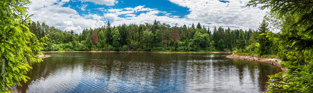 panoramic view of a beautiful reservoir on the river. Górecko Kościelne, Poland