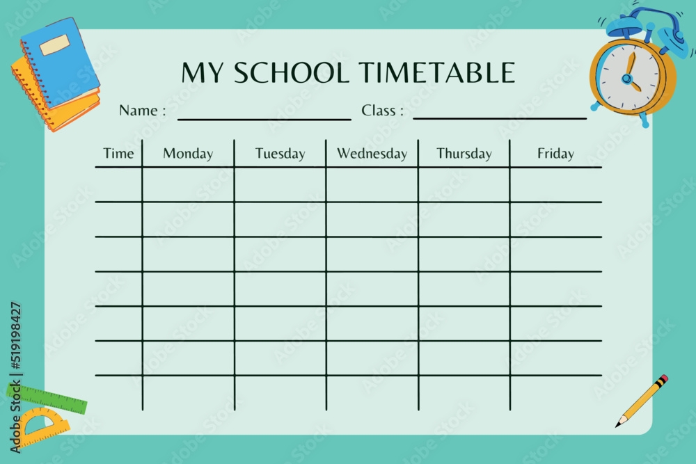 School Timetable For Students Or Pupils Vector Illustration Stock school-timetable-weekly-classes-schedule-on-background-decorated-with