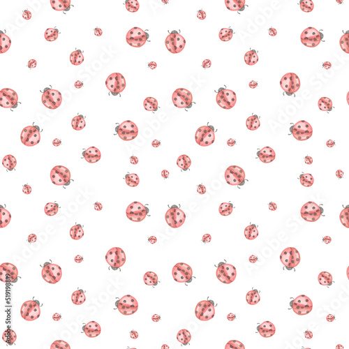 Ladybug watercolor seamless pattern illustration for kids