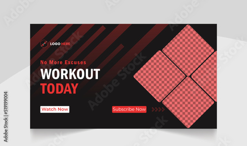 Youtube thumbnail gym fitness training design gym exercise youtube channel thumbnail and gym web banner template for gym fitness workout video thumbnail.