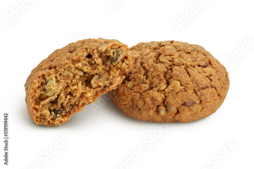 oatmeal cookies with flax, pumpkin and sunflower seeds isolated on white background with full depth of field