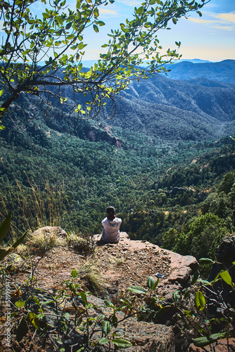 woman watcning a landscape nature, on sierra madre occidental Durango, Mexico © Alex Borderline