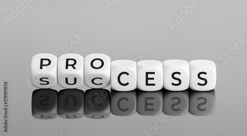 Process for success concept. Cube blocks flipping over word process to success