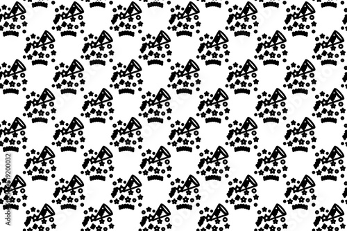 Seamless pattern completely filled with outlines of exploding party poppers. Elements are evenly spaced. Vector illustration on white background