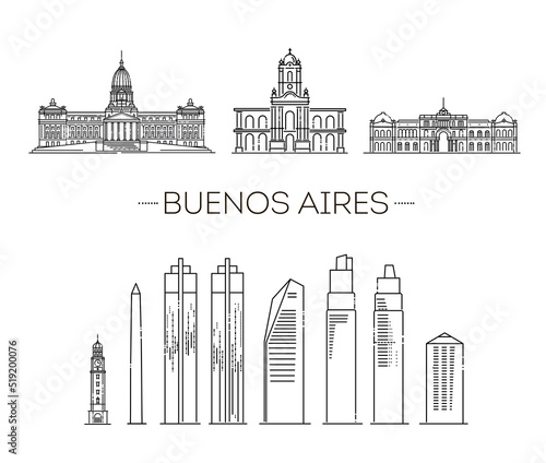 Buenos Aires architecture line skyline. Vector symbols