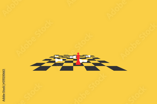 red king knocking down pawn on chess board game. concept of business strategy and win competition.