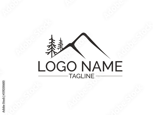 mountain logo with pine tree. Creative mountain hill vector logo design. hill vector art design. pine tree logo