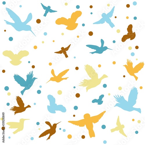 Seamless pattern with birds silhouettes over white background