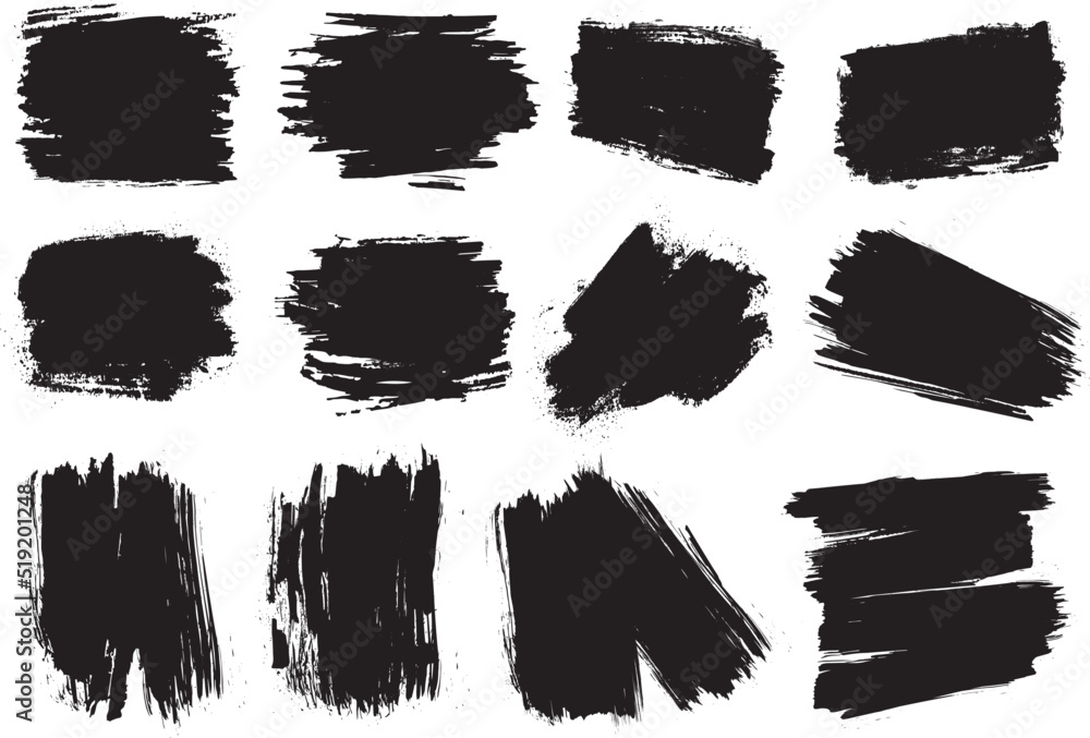 colección de manchas de pinceles y brochazos vectoriales color negro pinceladas abstractas estilo grunge
