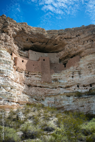 Montezuma's Castle Cliff Dwellings in Arizona looking at the Cliff Houses formed from Stones photo