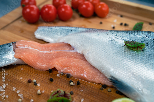 Fresh raw salmon fish on th...