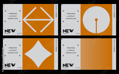 New aesthetics of modernism in poster design vector cards. Brutalism inspired graphics. Great for branding presentation, album print, website header, web banner