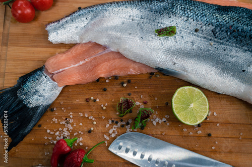 Fresh raw salmon fish on th...