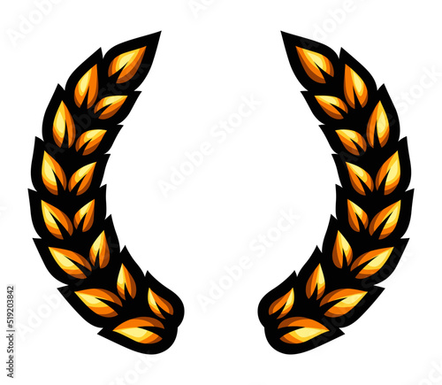 Golden laurel wreath. Symbol of victory, reward signs. Sports trophy logo.