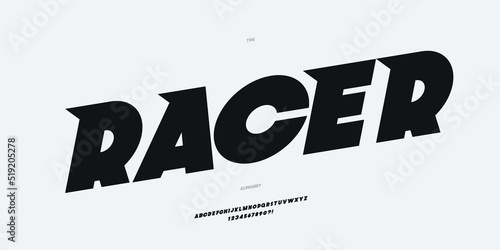 Vector racer font bold style modern typography for infographics, motion graphics, video, promotion, decoration, logotype, party poster, t shirt, book, animation, banner, game, printing. 10 eps