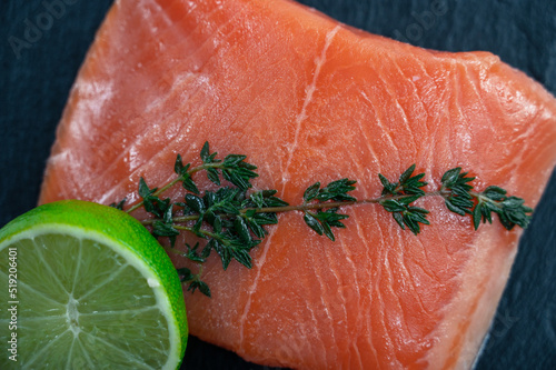 Fresh salmon with , greens ...