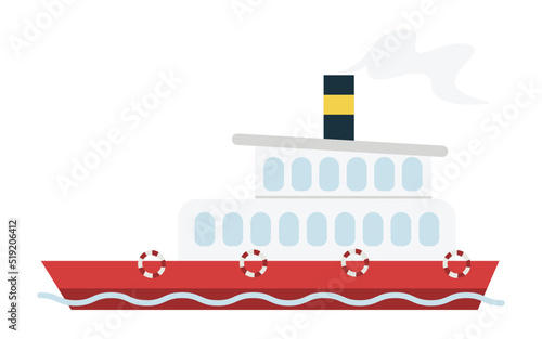 Cozy hand drawn city marine transport with  smoking pipe and life rings on the board. Stockholm river transport. Isolated on white vector illustration