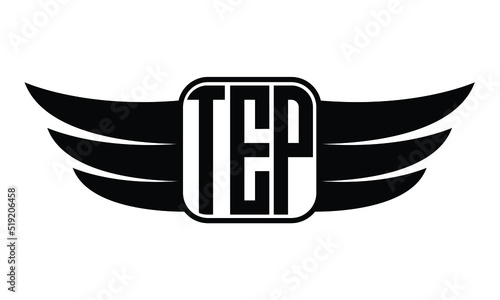 TEP three Letter wing minimalist creative concept icon eagle symbol professional black and white logo design, Vector template