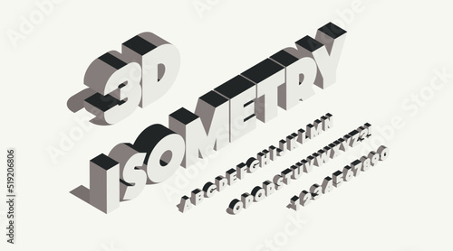 Vector isometry font 3d bold style for infographics, party poster, kids book, t shirt, flier, decoration, card, sale banner, printing on fabric, industrial. Cool typeface. Trendy alphabet. 10 eps