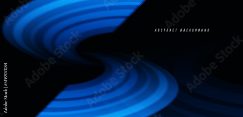 Abstract black background with blue twisted swirl. Spiral movement. Futuristic concept. Suit for banner, poster, flyer, brochure, website, cover, presentation. Vector illustration