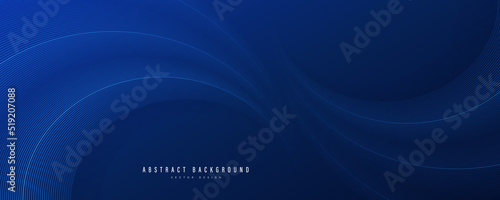 Abstract dark blue background with shiny curve lines pattern. Circular lines design element. Modern futuristic technology concept. Suit for cover, banner, poster, flyer, brochure, website.