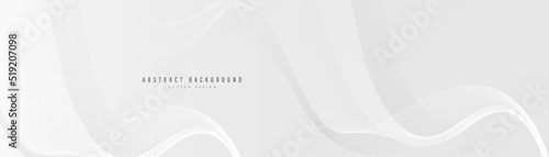 Abstract white background with flowing wave lines. Elegant white and gray smooth wavy lines design element. Futuristic concept. Modern horizontal banner template design. Vector illustration