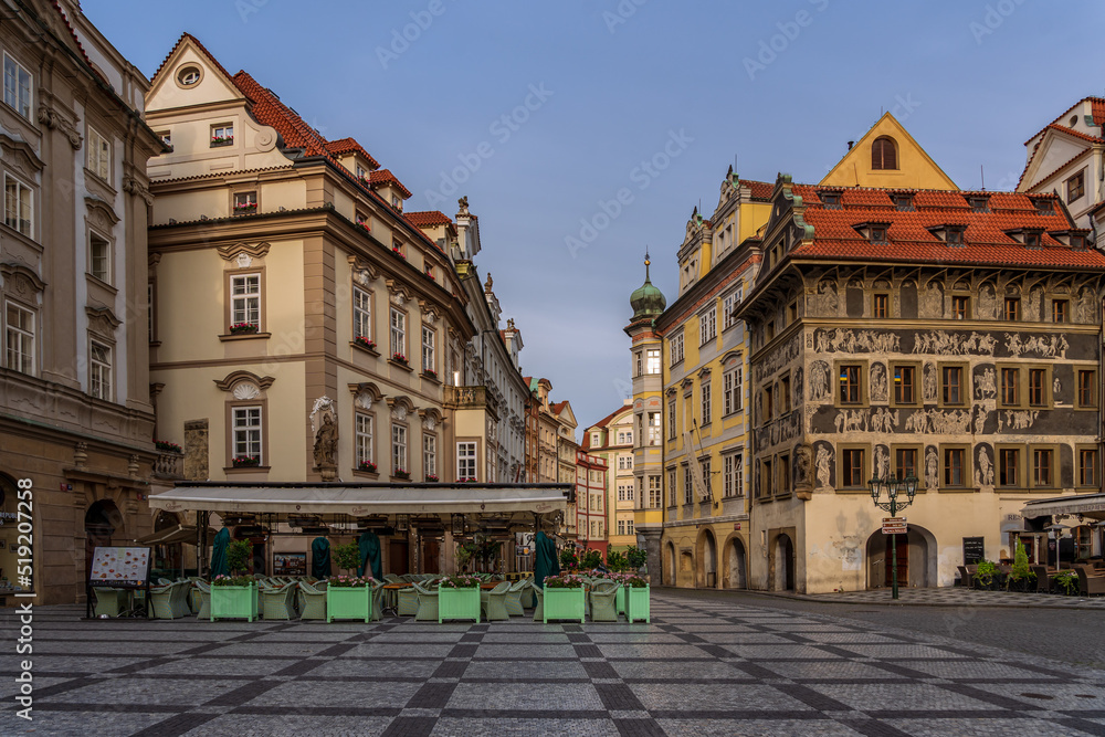 In the morning, Prague's old City Square.