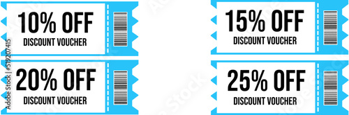 10% 15% 20% 25%discount coupon, promotional voucher and coupon template. Premium special price offers sale coupon or best retail price promotional vouchers