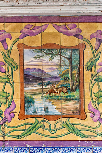 09 October 2016 : detail of azulejos panel in the museum de Arte Nova de Aveiro in Aveiro, Portugal 