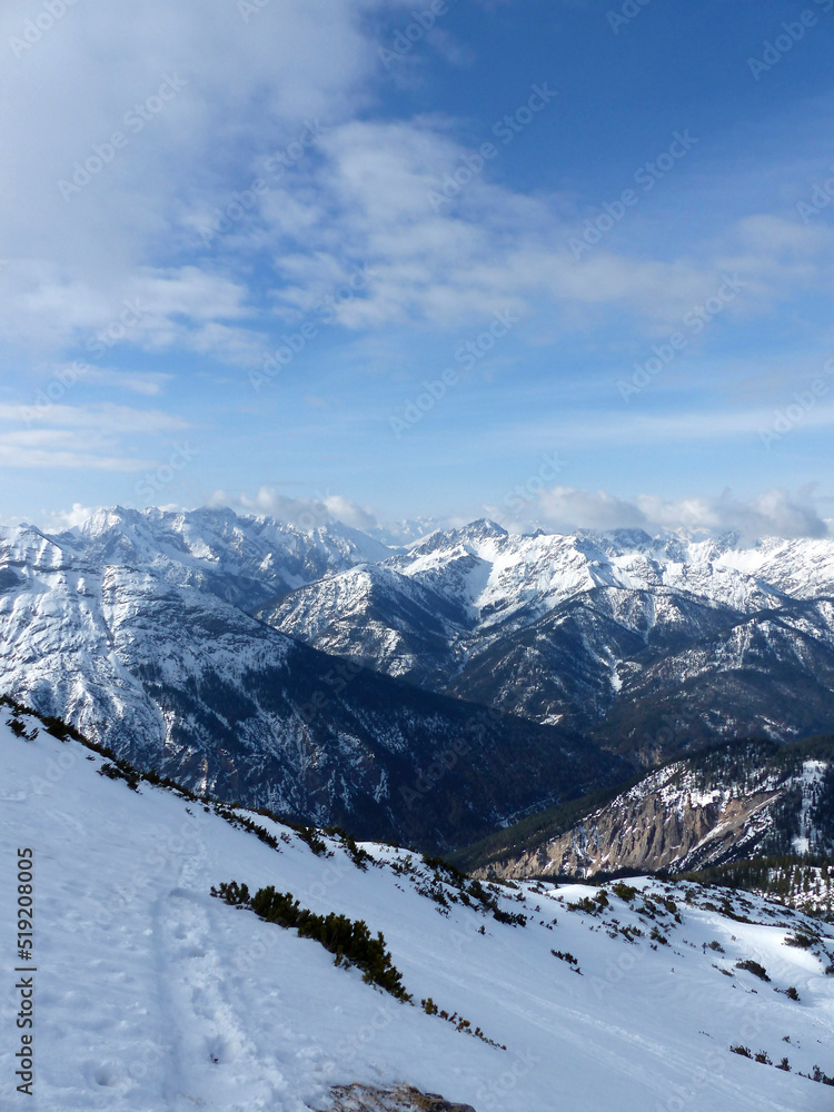 Fototapeta premium Winter hiking tour to Pleisenspitze mountain, Karwendel, Tyrol, Austria