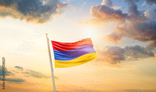 Armenia national flag cloth fabric waving on the sky - Image © Faraz