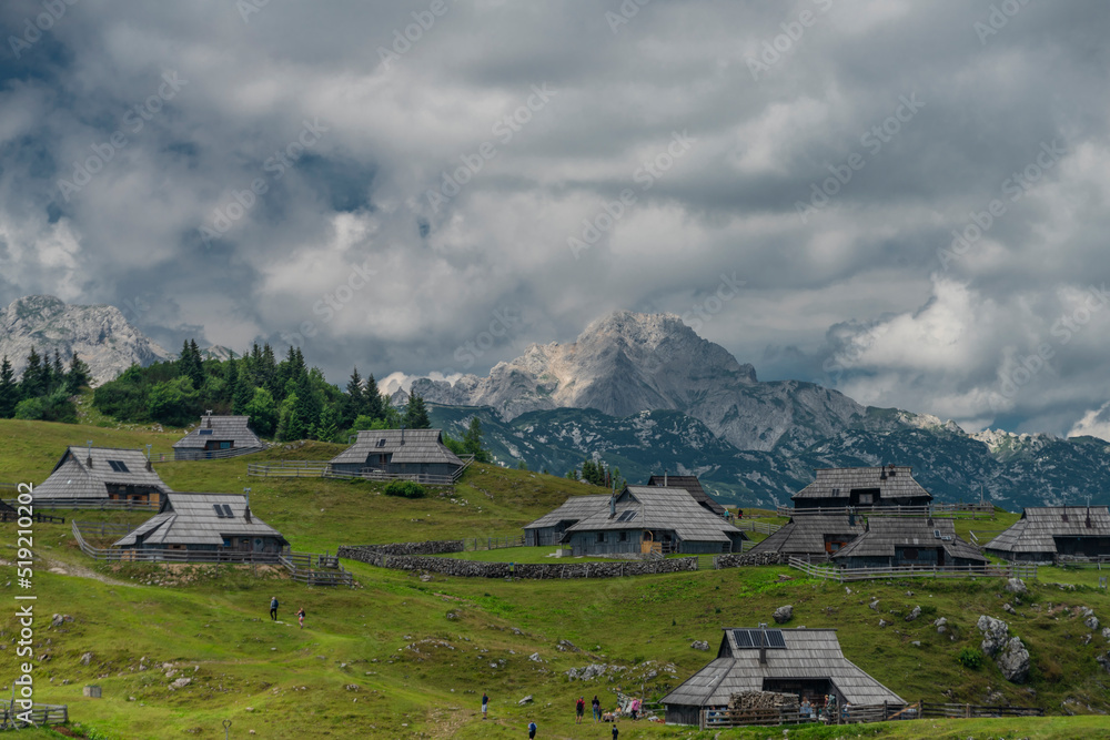 Beautiful cloudy summer day in Velika Planina mountains in Slovenia