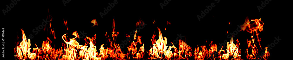 Bright fire flames on black background. Banner design Bright fire flames on black background. Banner design